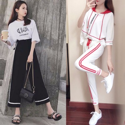两件套女装夏学生夏季套装黑色喇叭裤女校服韩版春季女裤春装女长