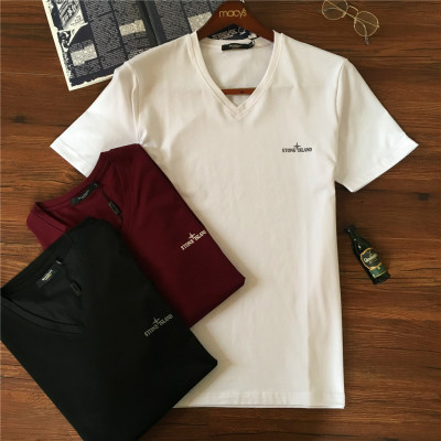 欧洲站时尚潮流 stoneisland石岸 高?#30340;?#20195;尔?#21512;目?#26494;短袖V领T恤