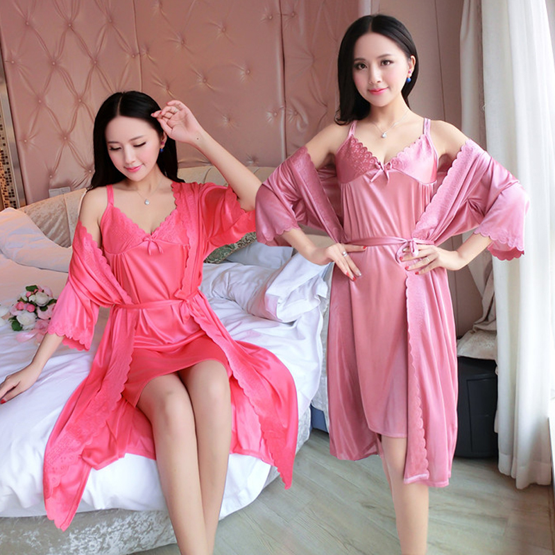 Sexy pajamas women's summer 2-piece suspender nightdress Nightgown short sleeve thin home wear set