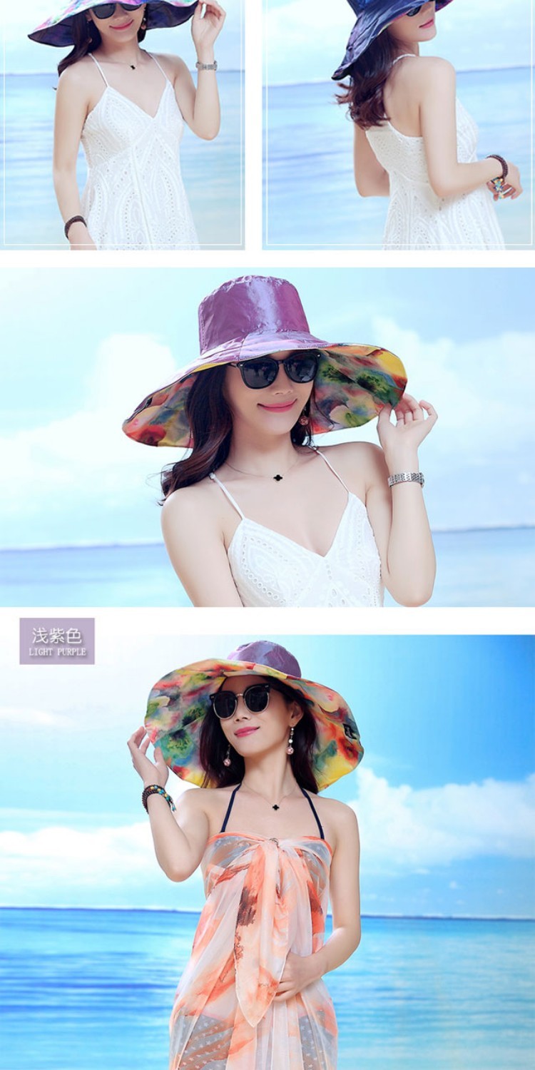 双面可戴可折叠超大太阳沙滩帽女户外遮阳帽夏天凉帽防紫外线防晒