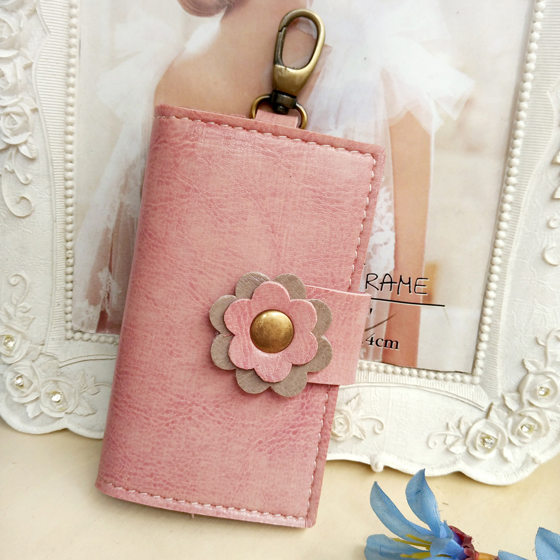 Women's Sweet Elegant Car/Electric Vehicle Key Case With Coin Pocket And Card Slot, Integrated Multifunctional Keychain_voghion.com