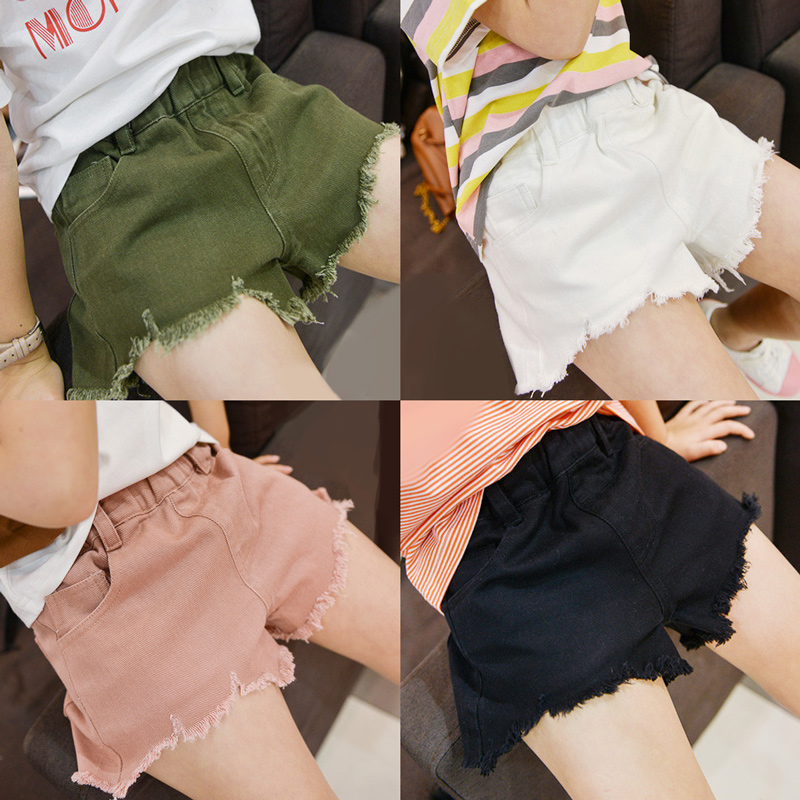 Girls' denim shorts with holes in summer big children's summer Korean cotton casual wear versatile loose hot pants